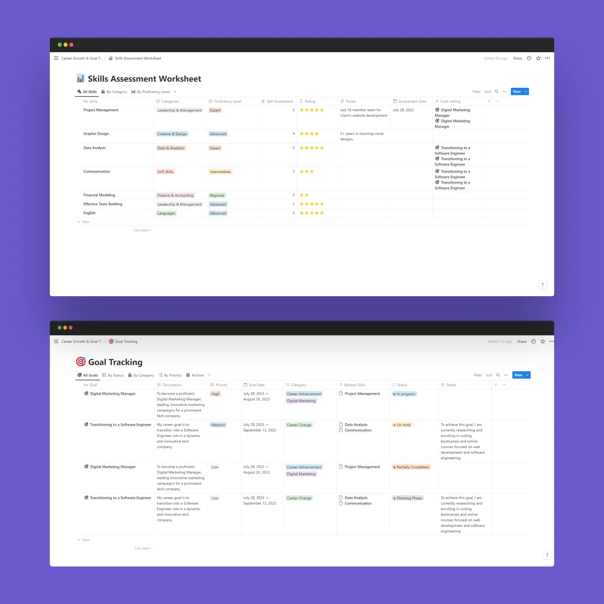 Career Growth Toolkit - Assess your skills, set career goals, and track progress in one place. Stay organized and motivated to take charge of your career growth!