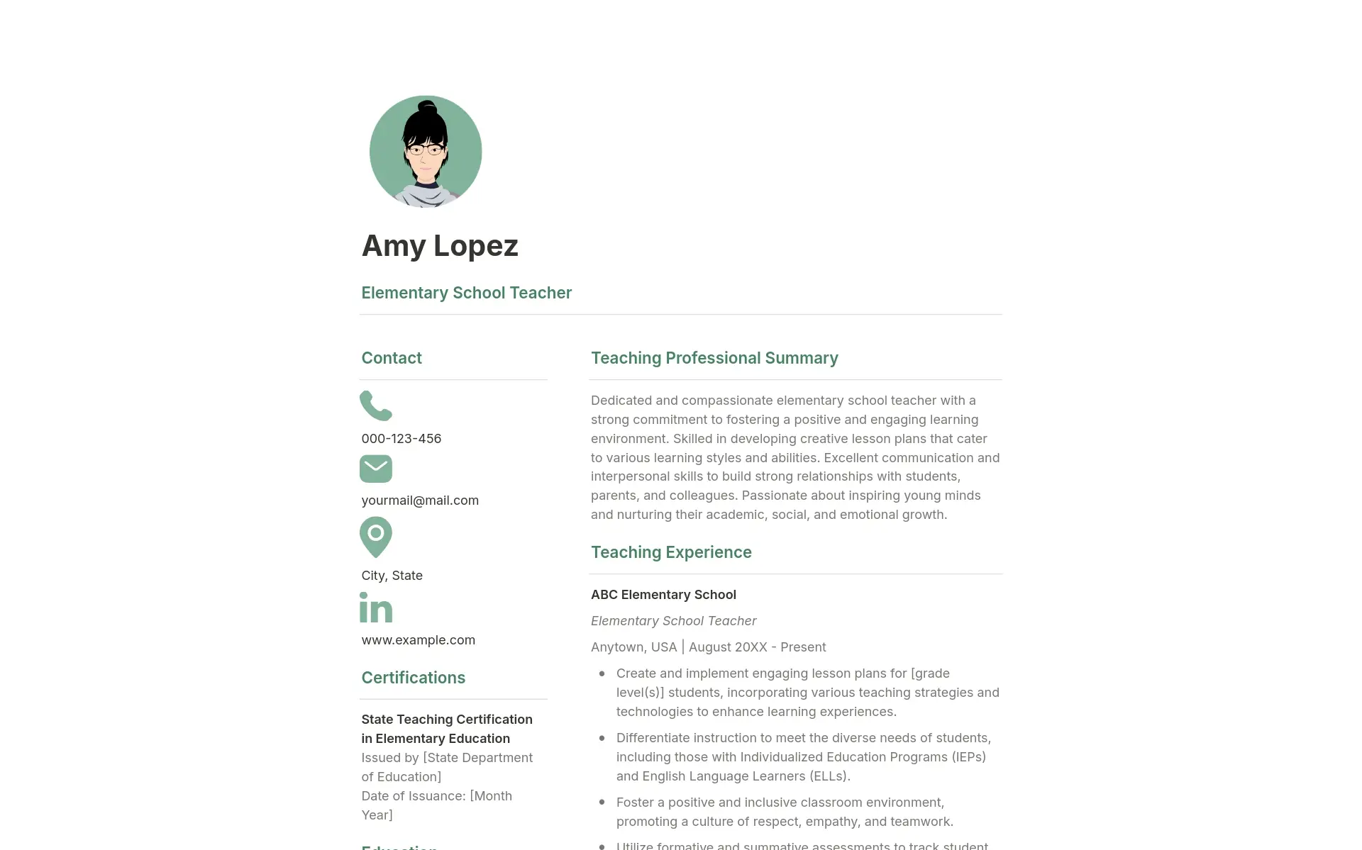 Educator Resume & Cover Letter Template - Specialized Notion template designed for education professionals, featuring a comprehensive resume and targeted cover letter. Perfect for highlighting teaching experience, certifications, and educational achievements.